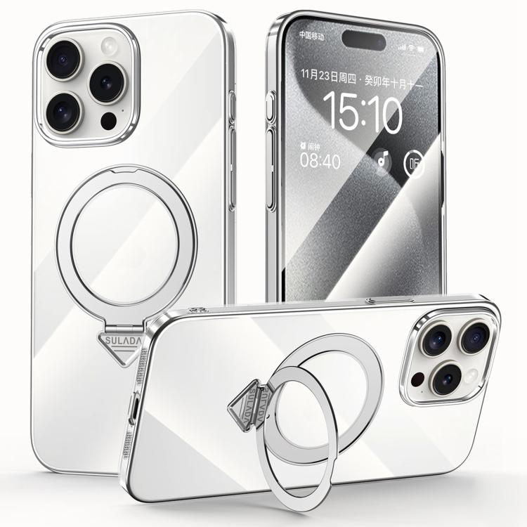 SULADA Electroplated Transparent MagSafe Holder Phone Case, For iPhone 16 Pro Max, For iPhone 16 Pro, For iPhone 16 Plus, For iPhone 16, For iPhone 15 Pro Max, For iPhone 15 Pro, For iPhone 15