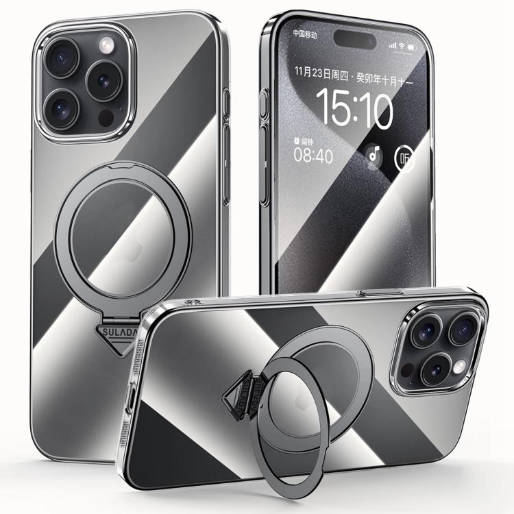 SULADA Electroplated Transparent MagSafe Holder Phone Case, For iPhone 16 Pro Max, For iPhone 16 Pro, For iPhone 16 Plus, For iPhone 16, For iPhone 15 Pro Max, For iPhone 15 Pro, For iPhone 15