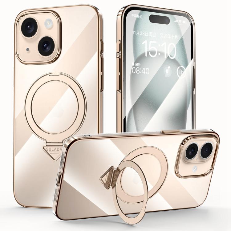 SULADA Electroplated Transparent MagSafe Holder Phone Case, For iPhone 16 Pro Max, For iPhone 16 Pro, For iPhone 16 Plus, For iPhone 16, For iPhone 15 Pro Max, For iPhone 15 Pro, For iPhone 15