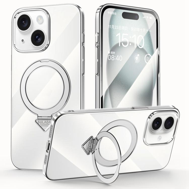 SULADA Electroplated Transparent MagSafe Holder Phone Case, For iPhone 16 Pro Max, For iPhone 16 Pro, For iPhone 16 Plus, For iPhone 16, For iPhone 15 Pro Max, For iPhone 15 Pro, For iPhone 15