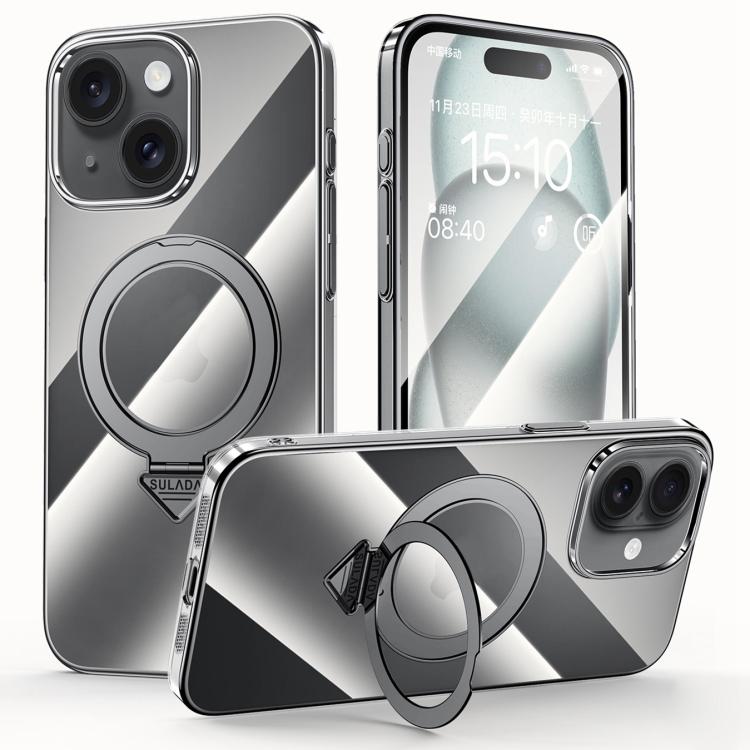 SULADA Electroplated Transparent MagSafe Holder Phone Case, For iPhone 16 Pro Max, For iPhone 16 Pro, For iPhone 16 Plus, For iPhone 16, For iPhone 15 Pro Max, For iPhone 15 Pro, For iPhone 15