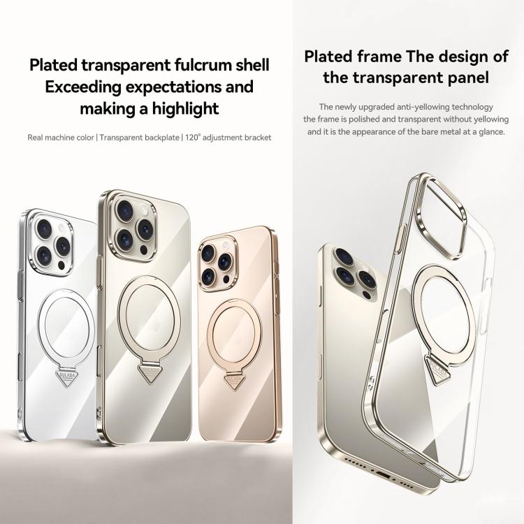 SULADA Electroplated Transparent MagSafe Holder Phone Case, For iPhone 16 Pro Max, For iPhone 16 Pro, For iPhone 16 Plus, For iPhone 16, For iPhone 15 Pro Max, For iPhone 15 Pro, For iPhone 15