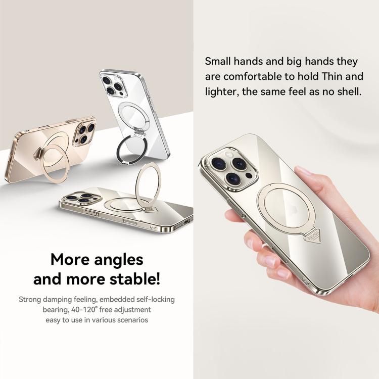 SULADA Electroplated Transparent MagSafe Holder Phone Case, For iPhone 16 Pro Max, For iPhone 16 Pro, For iPhone 16 Plus, For iPhone 16, For iPhone 15 Pro Max, For iPhone 15 Pro, For iPhone 15