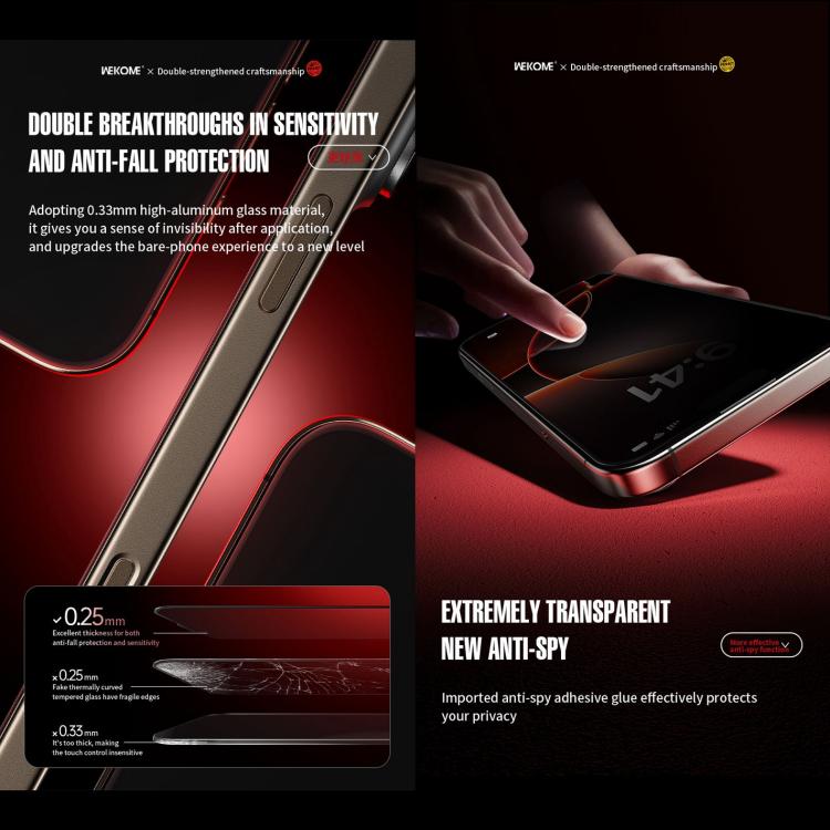 WK WTP-116 Easy Install 6D Curved Ultra-Fine Edge Privacy Tempered Glass Film, For iPhone 16 Pro Max, For iPhone 16 Pro, For iPhone 16 Plus / 15 Plus, For iPhone 16 / 15, For iPhone 15 Pro Max, For iPhone 15 Pro, For iPhone 13 Pro Max / 14 Plus��������...
