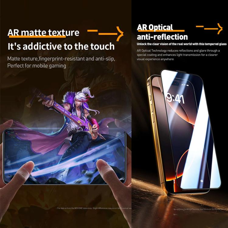 WK WTP-117 Easy Install 6D Curved Ultra-Fine Edge AR Frosted Tempered Glass Film, For iPhone 16 Pro Max, For iPhone 16 Pro, For iPhone 16 Plus / 15 Plus, For iPhone 16 / 15, For iPhone 15 Pro Max, For iPhone 15 Pro, For iPhone 13 Pro Max / 14 Plus�����...