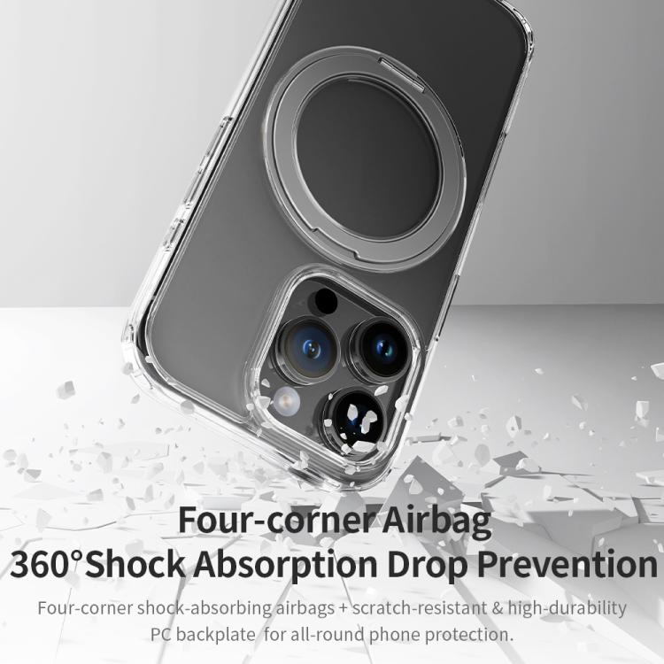 ROCK JingDun Series Clear Rotating MagSafe Holder PC Hybrid TPU Phone Case, For iPhone 16 Pro Max, For iPhone 16 Pro