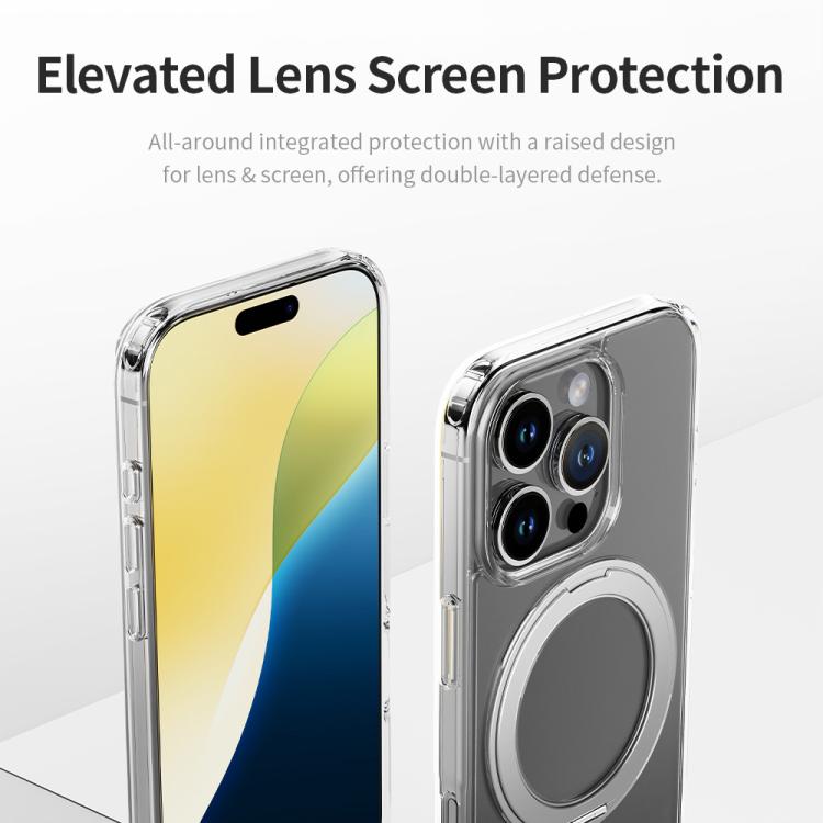ROCK JingDun Series Clear Rotating MagSafe Holder PC Hybrid TPU Phone Case, For iPhone 16 Pro Max, For iPhone 16 Pro