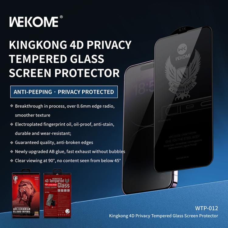 WK WTP-012 KinKong 0.25mm 9H 4D Curved Privacy Tempered Glass Film, For iPhone 16 Pro Max, For iPhone 16 Pro, For iPhone 16 Plus / 15 Plus, For iPhone 16 / 15, For iPhone 15 Pro Max, For iPhone 15 Pro, For iPhone 13 Pro Max / 14 Plus�������������������...