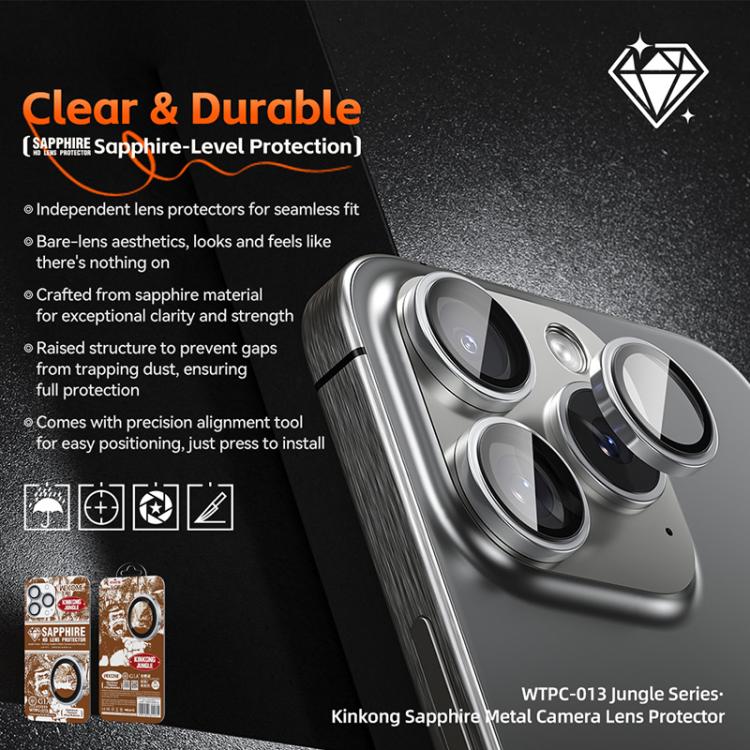 WK WTPC-013 Jungle Series Kinkong Sapphire Metal Camera Lens Protector Film, For iPhone 16 Pro / 16 Pro Max