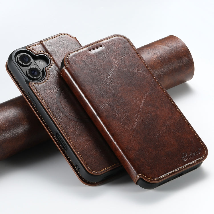 Suteni J05 Leather Magnetic MagSafe Phone Case, For iPhone 17 Pro Max, For iPhone 17 Pro, For iPhone 17, For iPhone 17 AIr, For iPhone 16 Pro Max, For iPhone 16 Pro, For iPhone 16 Plus, For iPhone 16, For iPhone 15 Pro Max, For iPhone 15 Pro�����������...