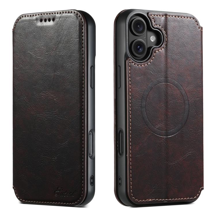 Suteni J05 Leather Magnetic MagSafe Phone Case, For iPhone 17 Pro Max, For iPhone 17 Pro, For iPhone 17, For iPhone 17 AIr, For iPhone 16 Pro Max, For iPhone 16 Pro, For iPhone 16 Plus, For iPhone 16, For iPhone 15 Pro Max, For iPhone 15 Pro�����������...