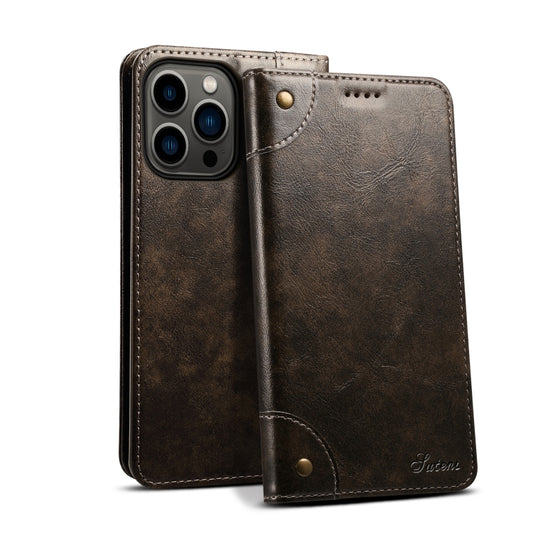 Suteni Baroque Calf Texture Buckle Wallet Leather Phone Case, For iPhone 15 Pro Max, For iPhone 15 Pro, For iPhone 15 Plus, For iPhone 15