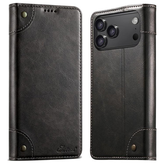 Suteni Baroque Calf Texture Buckle Wallet Leather Phone Case, For iPhone 17 Pro Max, For iPhone 17 Pro, For iPhone 17, For iPhone 17 Air, For iPhone 16e, For iPhone 16 Pro Max, For iPhone 16 Pro, For iPhone 16 Plus, For iPhone 16