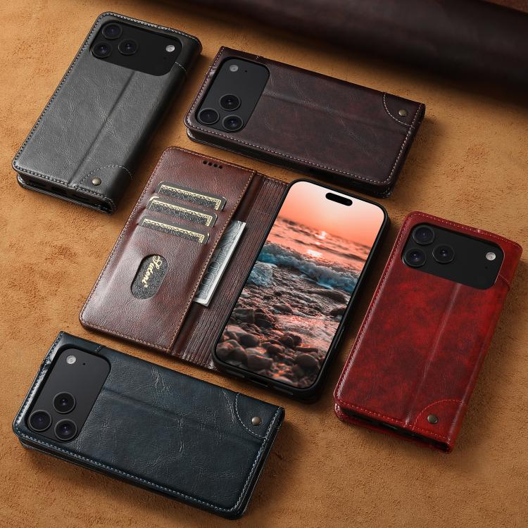 Suteni Baroque Calf Texture Buckle Wallet Leather Phone Case, For iPhone 15 Pro Max, For iPhone 15 Pro, For iPhone 15 Plus, For iPhone 15