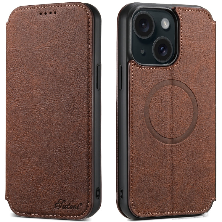 Suteni J06 Retro Matte Litchi Texture Leather MagSafe Phone Case, For iPhone 17 Pro Max, For iPhone 17 Pro, For iPhone 17, For iPhone 17 Air, For iPhone 16 Pro Max, For iPhone 16 Pro, For iPhone 16 Plus, For iPhone 16, For iPhone 15 Pro Max������������...