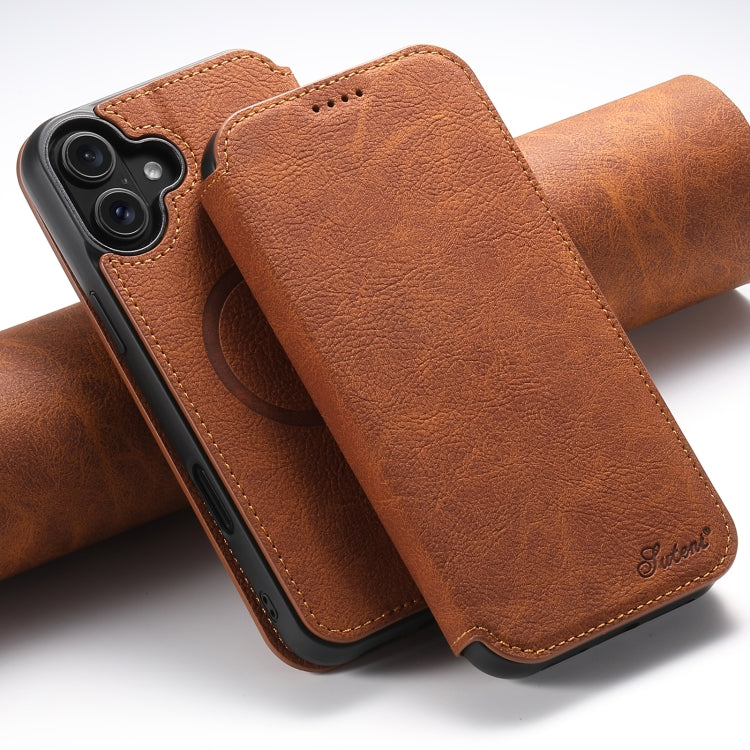 Suteni J06 Retro Matte Litchi Texture Leather MagSafe Phone Case, For iPhone 17 Pro Max, For iPhone 17 Pro, For iPhone 17, For iPhone 17 Air, For iPhone 16 Pro Max, For iPhone 16 Pro, For iPhone 16 Plus, For iPhone 16, For iPhone 15 Pro Max������������...