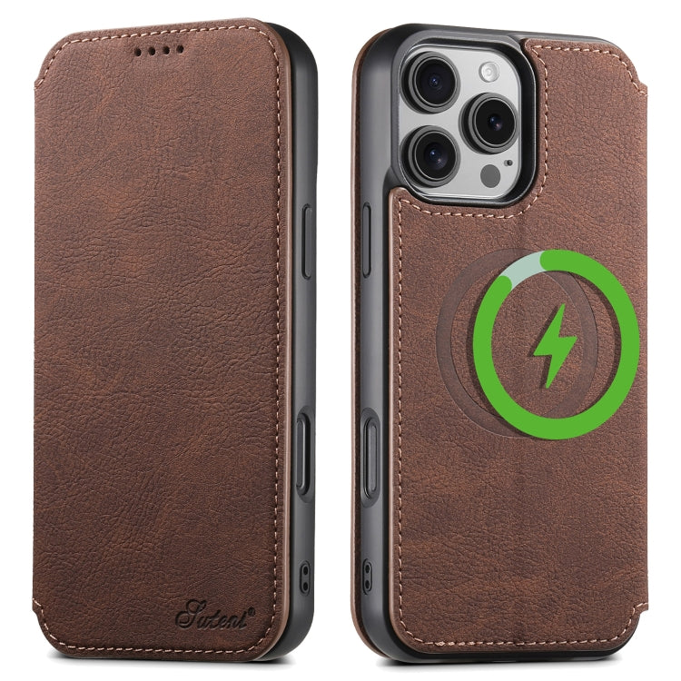 Suteni J06 Retro Matte Litchi Texture Leather MagSafe Phone Case, For iPhone 17 Pro Max, For iPhone 17 Pro, For iPhone 17, For iPhone 17 Air, For iPhone 16 Pro Max, For iPhone 16 Pro, For iPhone 16 Plus, For iPhone 16, For iPhone 15 Pro Max������������...