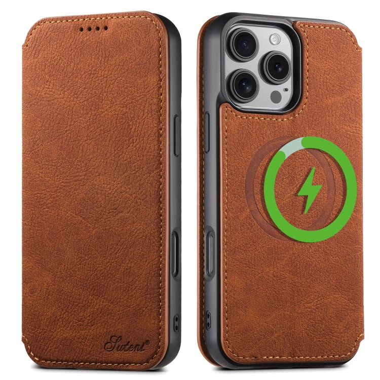 Suteni J06 Retro Matte Litchi Texture Leather MagSafe Phone Case, For iPhone 17 Pro Max, For iPhone 17 Pro, For iPhone 17, For iPhone 17 Air, For iPhone 16 Pro Max, For iPhone 16 Pro, For iPhone 16 Plus, For iPhone 16, For iPhone 15 Pro Max������������...