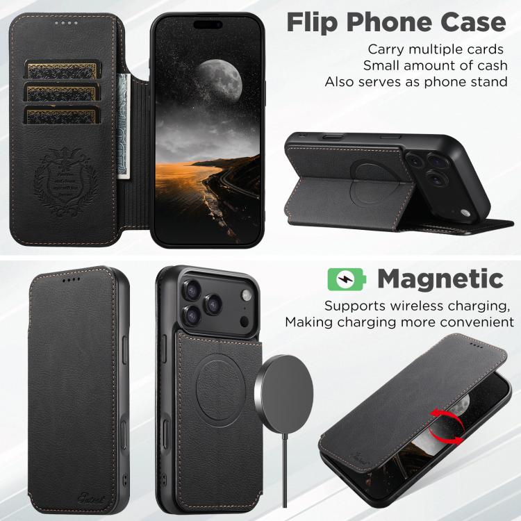 Suteni J06 Retro Matte Litchi Texture Leather MagSafe Phone Case, For iPhone 17 Pro Max, For iPhone 17 Pro, For iPhone 17, For iPhone 17 Air, For iPhone 16 Pro Max, For iPhone 16 Pro, For iPhone 16 Plus, For iPhone 16, For iPhone 15 Pro Max������������...