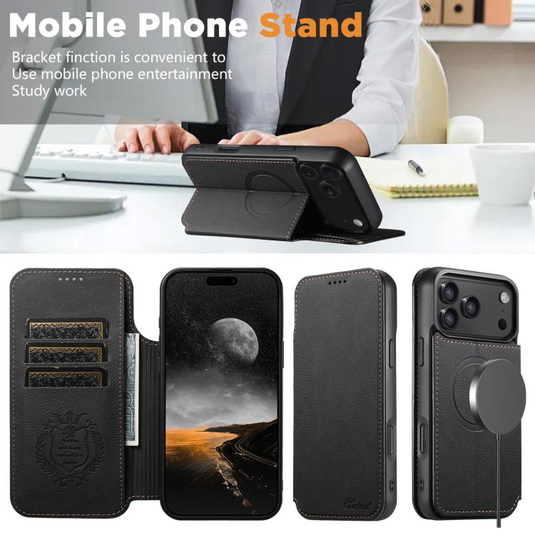 Suteni J06 Retro Matte Litchi Texture Leather MagSafe Phone Case, For iPhone 17 Pro Max, For iPhone 17 Pro, For iPhone 17, For iPhone 17 Air, For iPhone 16 Pro Max, For iPhone 16 Pro, For iPhone 16 Plus, For iPhone 16, For iPhone 15 Pro Max������������...