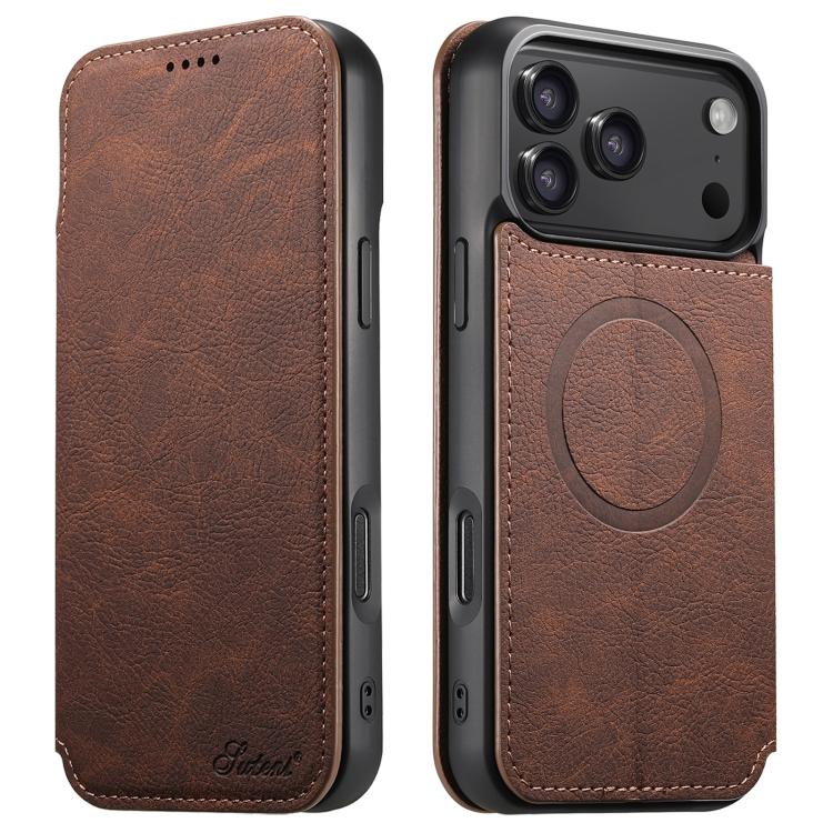 Suteni J06 Retro Matte Litchi Texture Leather MagSafe Phone Case, For iPhone 17 Pro Max, For iPhone 17 Pro, For iPhone 17, For iPhone 17 Air, For iPhone 16 Pro Max, For iPhone 16 Pro, For iPhone 16 Plus, For iPhone 16, For iPhone 15 Pro Max������������...