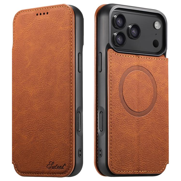 Suteni J06 Retro Matte Litchi Texture Leather MagSafe Phone Case, For iPhone 17 Pro Max, For iPhone 17 Pro, For iPhone 17, For iPhone 17 Air, For iPhone 16 Pro Max, For iPhone 16 Pro, For iPhone 16 Plus, For iPhone 16, For iPhone 15 Pro Max������������...