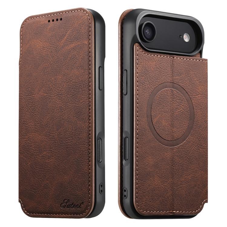 Suteni J06 Retro Matte Litchi Texture Leather MagSafe Phone Case, For iPhone 17 Pro Max, For iPhone 17 Pro, For iPhone 17, For iPhone 17 Air, For iPhone 16 Pro Max, For iPhone 16 Pro, For iPhone 16 Plus, For iPhone 16, For iPhone 15 Pro Max������������...