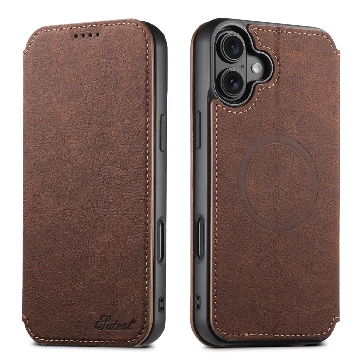 Suteni J06 Retro Matte Litchi Texture Leather MagSafe Phone Case, For iPhone 17 Pro Max, For iPhone 17 Pro, For iPhone 17, For iPhone 17 Air, For iPhone 16 Pro Max, For iPhone 16 Pro, For iPhone 16 Plus, For iPhone 16, For iPhone 15 Pro Max������������...