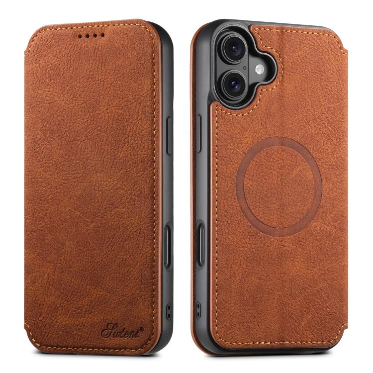 Suteni J06 Retro Matte Litchi Texture Leather MagSafe Phone Case, For iPhone 17 Pro Max, For iPhone 17 Pro, For iPhone 17, For iPhone 17 Air, For iPhone 16 Pro Max, For iPhone 16 Pro, For iPhone 16 Plus, For iPhone 16, For iPhone 15 Pro Max������������...