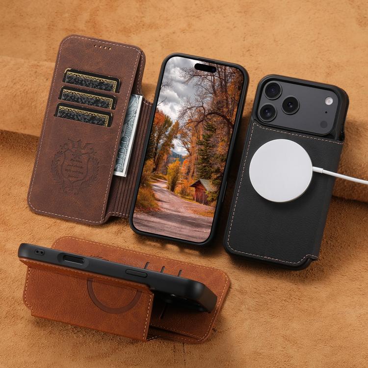 Suteni J06 Retro Matte Litchi Texture Leather MagSafe Phone Case, For iPhone 17 Pro Max, For iPhone 17 Pro, For iPhone 17, For iPhone 17 Air, For iPhone 16 Pro Max, For iPhone 16 Pro, For iPhone 16 Plus, For iPhone 16, For iPhone 15 Pro Max������������...