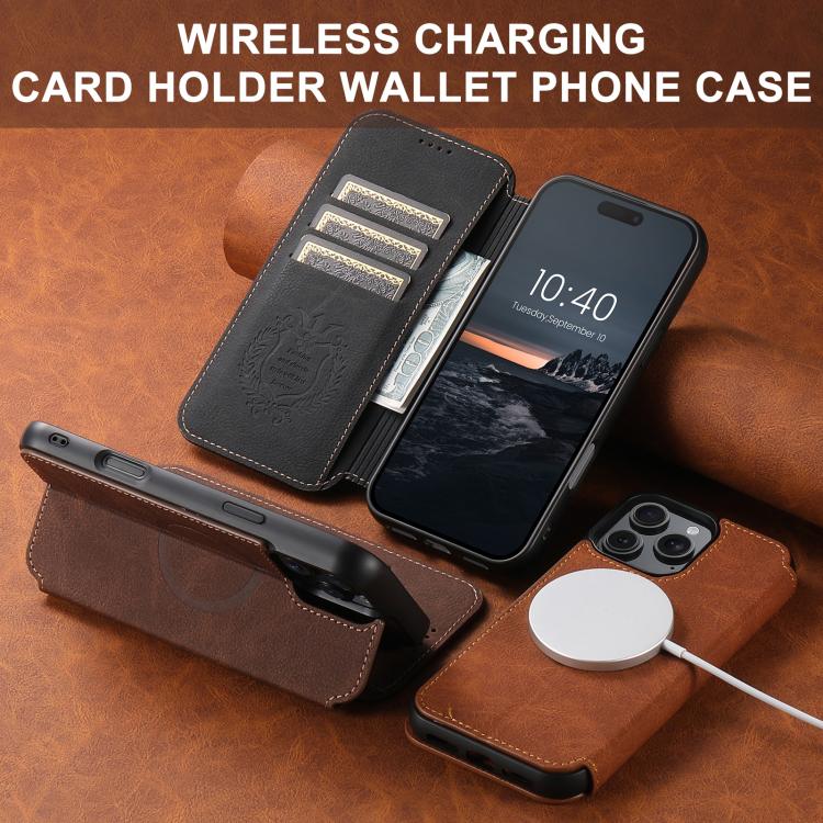 Suteni J06 Retro Matte Litchi Texture Leather MagSafe Phone Case, For iPhone 17 Pro Max, For iPhone 17 Pro, For iPhone 17, For iPhone 17 Air, For iPhone 16 Pro Max, For iPhone 16 Pro, For iPhone 16 Plus, For iPhone 16, For iPhone 15 Pro Max������������...