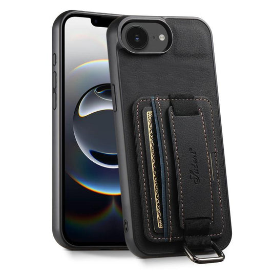 Suteni H13 Litchi Leather Wrist Strap Wallet Back Phone Case, For iPhone 16e, For iPhone 16 Pro Max, For iPhone 16 Pro, For iPhone 16 Plus, For iPhone 16, For iPhone 15 Pro Max, For iPhone 15 Pro, For iPhone 15 Plus, For iPhone 15
