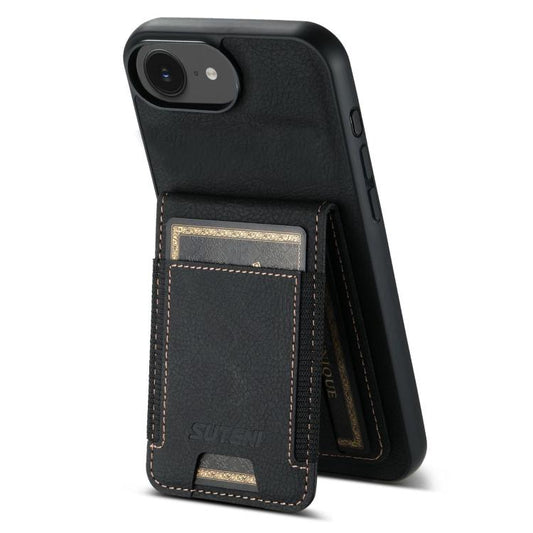 Suteni H03 Litchi Leather Card Bag Stand Back Phone Case, For iPhone 16e, For iPhone 16 Pro Max, For iPhone 16 Pro, For iPhone 16 Plus, For iPhone 16, For iPhone 15 Pro Max, For iPhone 15 Pro, For iPhone 15 Plus, For iPhone 15