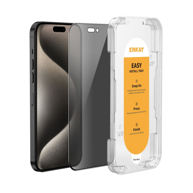 ENKAY Easy Install Anti-peeping Privacy Full Screen Tempered Glass Film, For iPhone 14 / 16e / 13 / 13 Pro, For iPhone 16 Pro Max, For iPhone 16 Pro, For iPhone 16 Plus, For iPhone 15 Plus, For iPhone 16, For iPhone 15, For iPhone 15 Pro Max�����������...