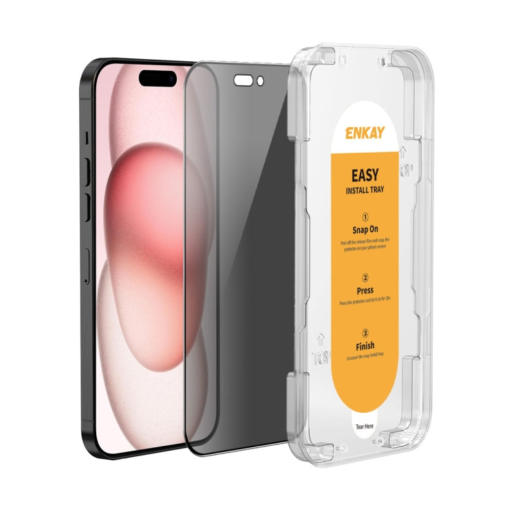 ENKAY Easy Install Anti-peeping Privacy Full Screen Tempered Glass Film, For iPhone 14 / 16e / 13 / 13 Pro, For iPhone 16 Pro Max, For iPhone 16 Pro, For iPhone 16 Plus, For iPhone 15 Plus, For iPhone 16, For iPhone 15, For iPhone 15 Pro Max�����������...