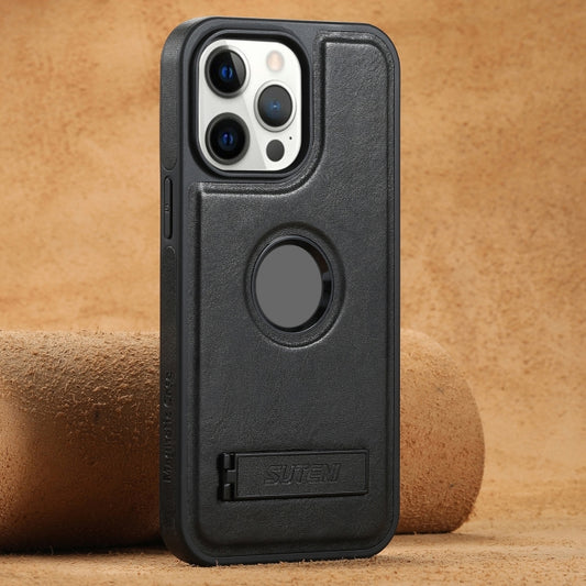 Suteni G2 Magsafe Oil Wax Leather Back Phone Case with Holder, For iPhone 12 Pro Max, For iPhone 12 Pro