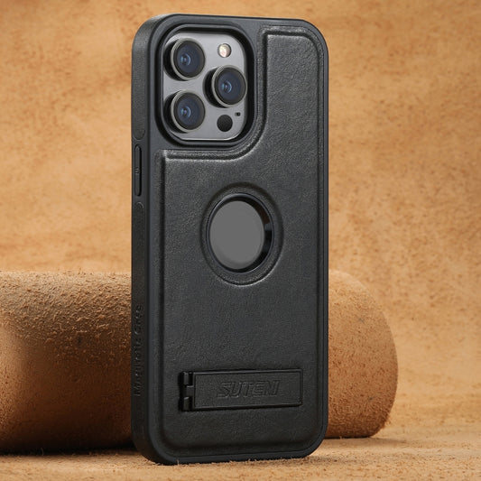 Suteni G2 Magsafe Oil Wax Leather Back Phone Case with Holder, For iPhone 16 Pro Max, For iPhone 16 Pro, For iPhone 16 Plus, For iPhone 16, For iPhone 15 Pro Max, For iPhone 15 Pro, For iPhone 15 Plus, For iPhone 15, For iPhone 14 Plus, For iPhone 14��...