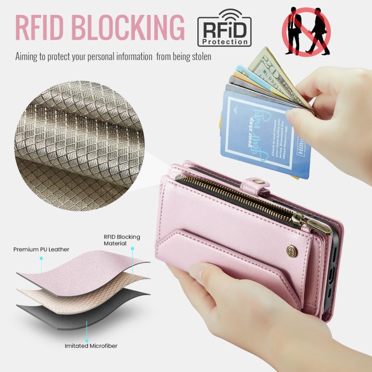 CaseMe C36 Card Slots Zipper Wallet RFID Anti-theft Leather Phone Case