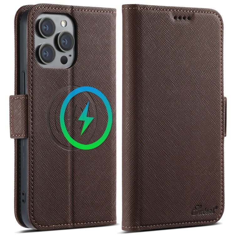 Suteni J08 Multifunctional Cross Texture MagSafe Leather Phone Case, For iPhone 12 Pro Max, For iPhone 12 Pro