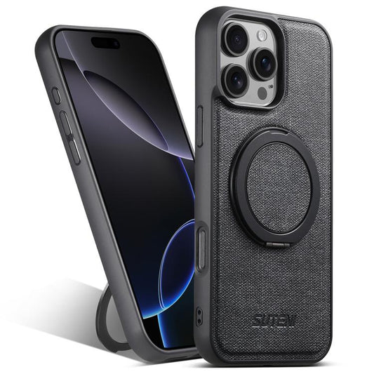 Suteni G3 360 Rotation Holder MagSafe Denim Leather Back Phone Case, For iPhone 16 Pro Max, For iPhone 16 Pro, For iPhone 16 Plus, For iPhone 16, For iPhone 15 Pro Max, For iPhone 15 Pro, For iPhone 15 Plus, For iPhone 15, For iPhone 14 Plus�����������...