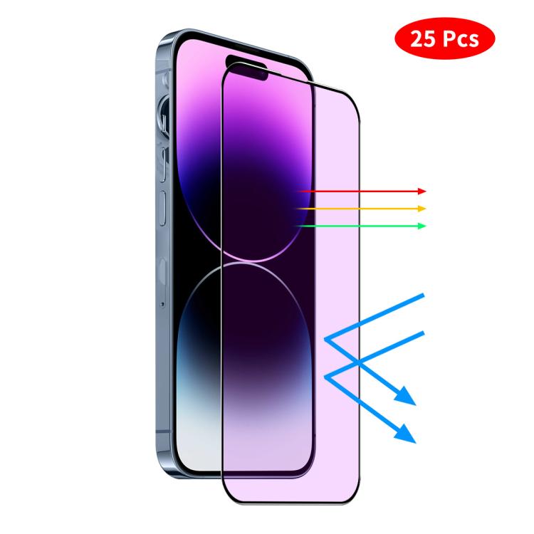 JUNSUNMAY 25pcs Anti-Blue Light Silk Print HD Tempered Glass Film, For iPhone 16 Pro Max, For iPhone 16 Pro, For iPhone 16 Plus, For iPhone 16, For iPhone 15 Pro Max, For iPhone 15 Pro, For iPhone 15 Plus, For iPhone 15